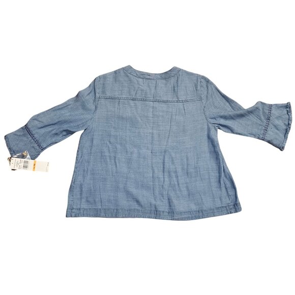 Alfred Dunner Womens Petite Small Blue Chambray Jacket w/Pockets & 3/4 Sleeves - Picture 2 of 13